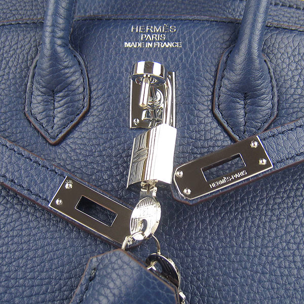 Super A Replica Hermes Togo Leather Birkin 25CM Handbag Dark Blue 6068 - Click Image to Close